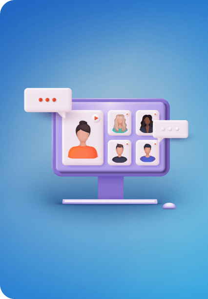 A computer screen with video chats with many people on it.